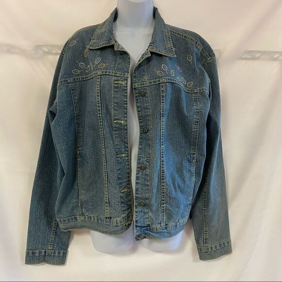 Sunburst by Morning Sun Embellished Blue Jean Jacket Size L - Picture 2 of 9